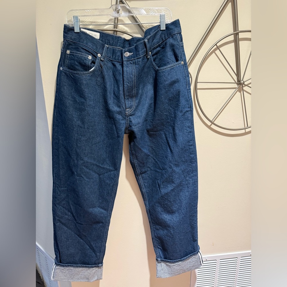 Zara Women’s Relaxed Wide Leg Dark Blue Denim Cropped Jeans NWOT 100% Cotton 34